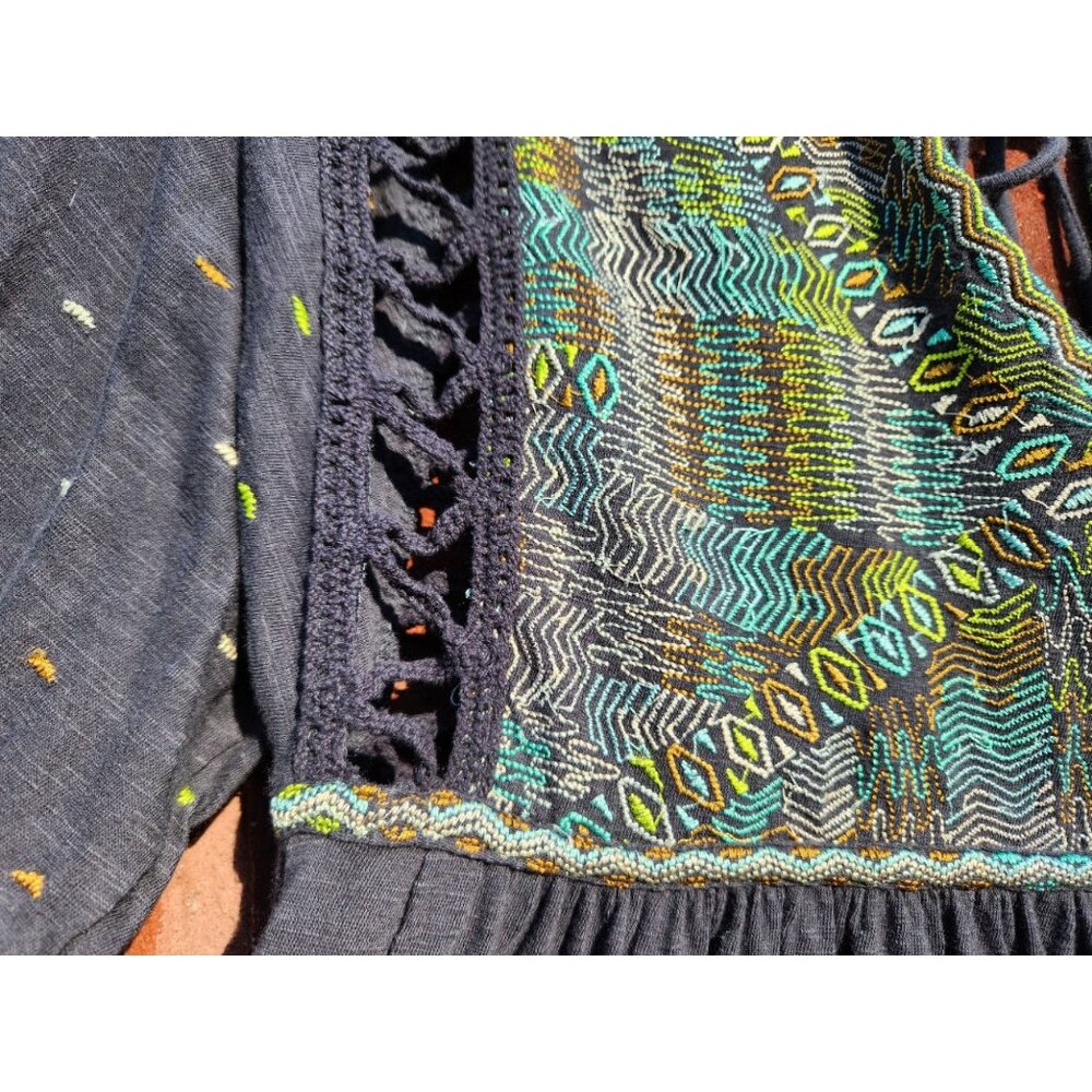 Free People Embroidered Much Love Tunic-Dress - Crochet Trim - Small - Picture 10 of 11